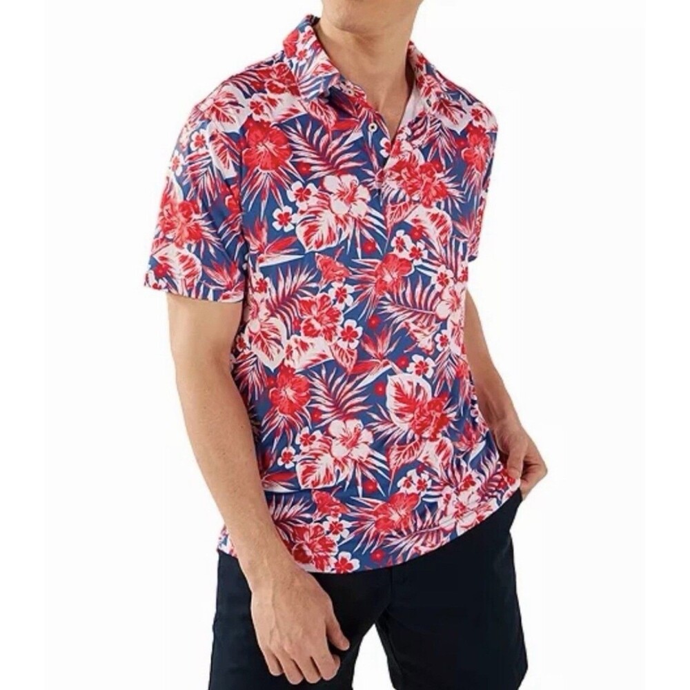 Chubbies Men's Slim Fit Red WhiteFlowers & Palm Short Sleeve Small